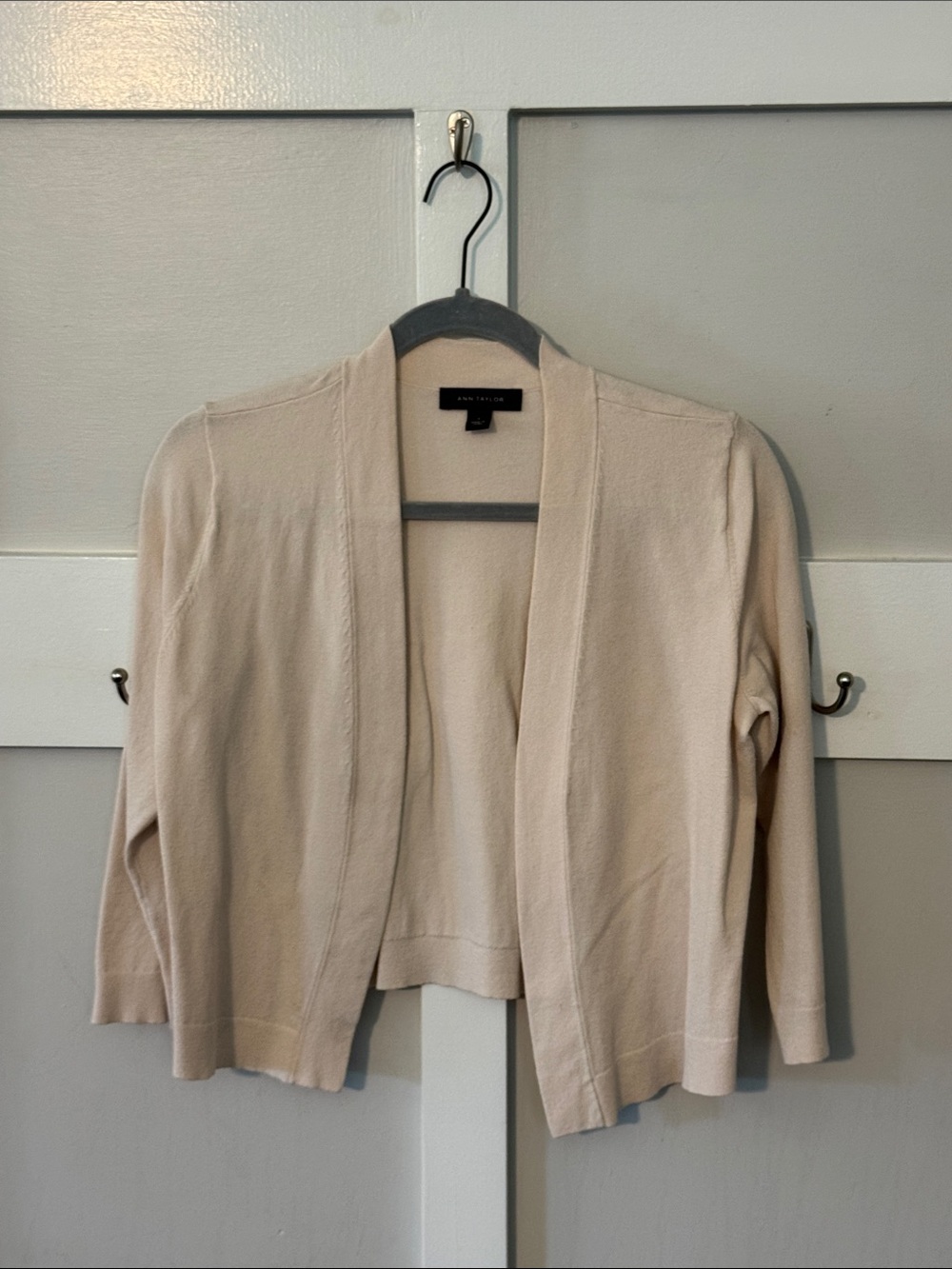 Ann Taylor Soft Beige Open-Front Knit Cardigan